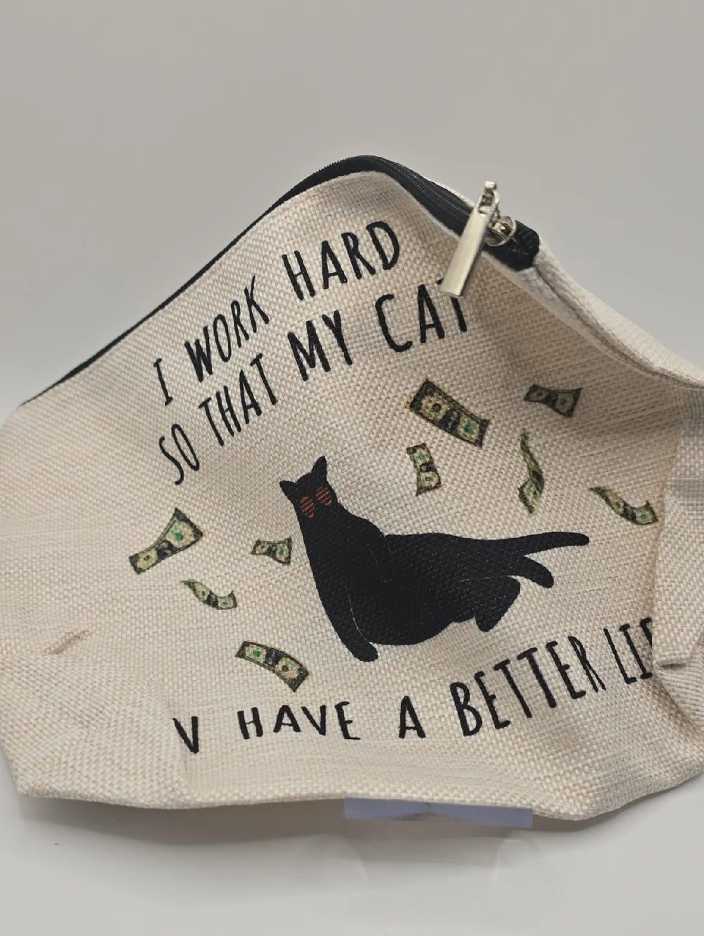 Canvas Cat Zip Pouch - Black Cat Design